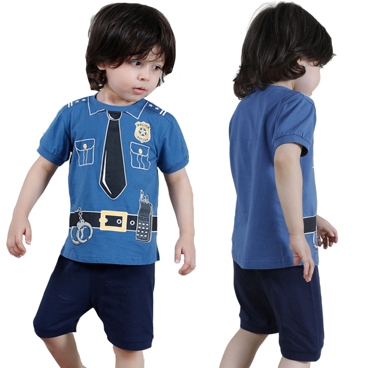 Boys Girls Summer Set Pajamas Toddler Fireman Police Pirate Sleepwear Kids Dinosaur Cartoon Nightwear Toddler Clothes 2-10Y