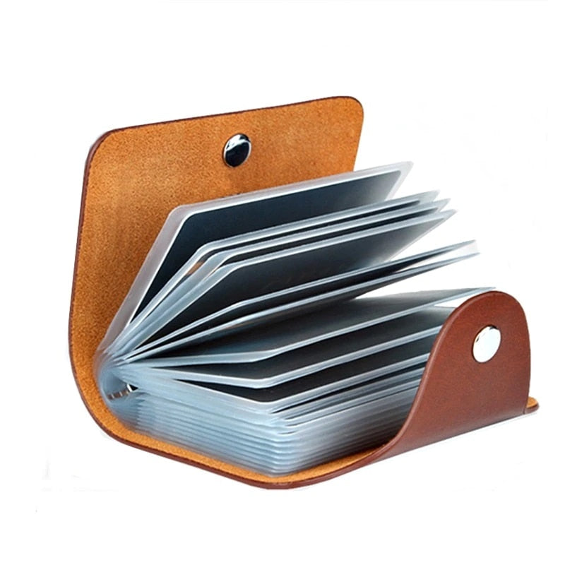 24 Slots Bits Card Holder Bag Simple Solid Color Pocket Case Women Men Credit ID Card Organizer Leather Cardholder Wallet